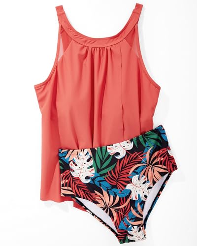 SUUKSESS Women's High Waisted Ruffle Tankini Swimsuit for Beach Vacation Sun Protection