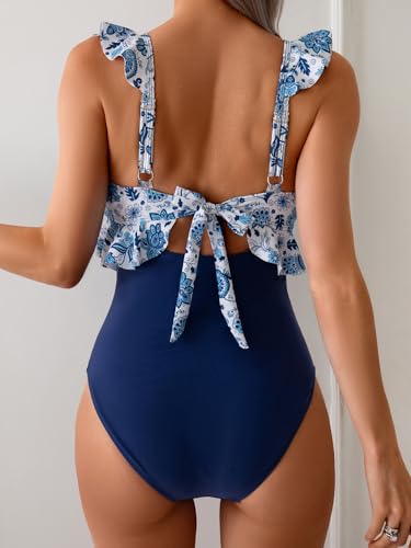 Women's Tummy Control Ruffle One Piece Swimsuit V Neck Ruched Cutout Swimwear Global Recycled Standard  
Women's Tummy C