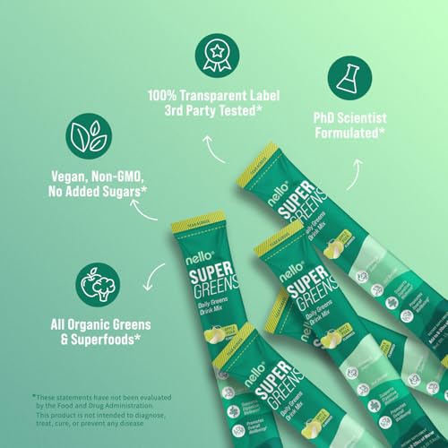 Supergreens Premium Superfood Greens Drink Mix with Chlorella, Moringa, Spinach & Broccoli - Nutrient-Packed Powder for