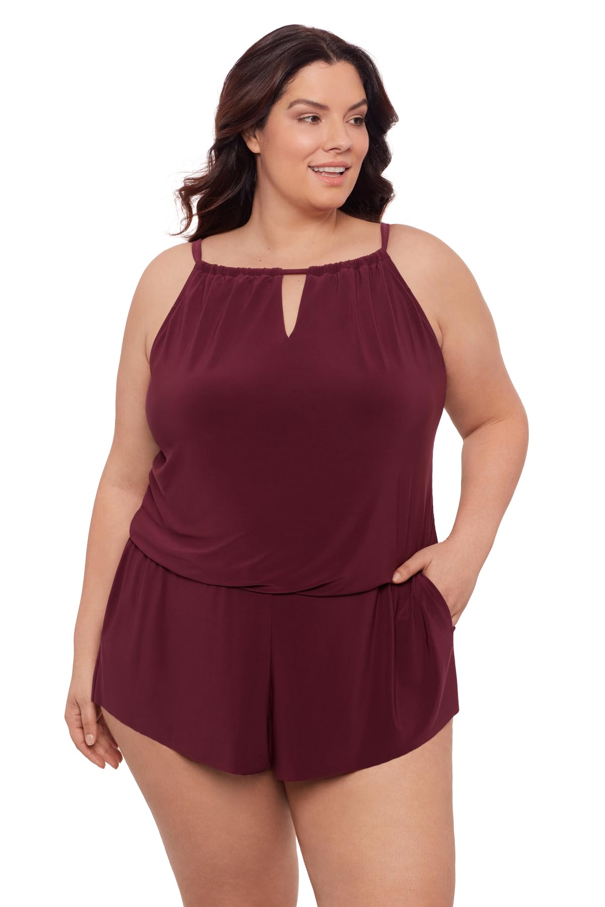 Aqua Green Women's Keyhole Blouson Romper + Size: Standard + Occasion: Casual