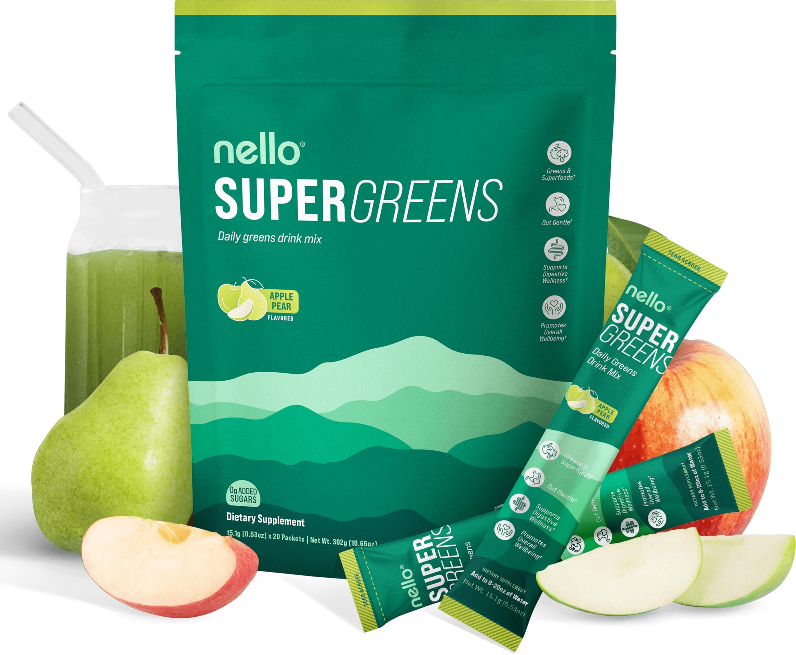 Supergreens Premium Superfood Greens Drink Mix with Chlorella, Moringa, Spinach & Broccoli - Nutrient-Packed Powder for