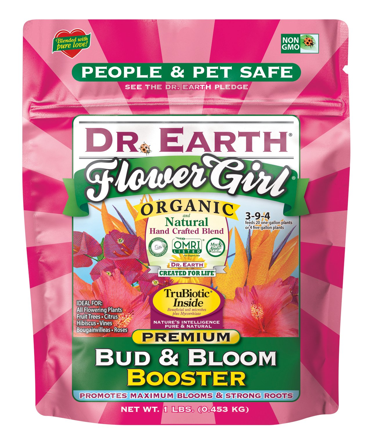 Dr. Earth 70792 1 lb 3-9-4 MINIS Flower Girl Fertilizer for Garden Vegetables and Flowers in Small Spaces